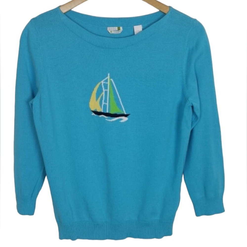 Izod Comfort Blue Sailboat Sweater Size L